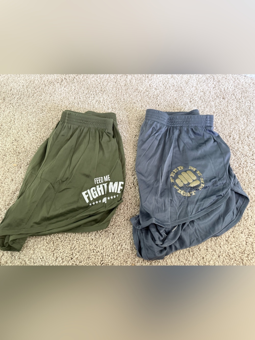 Feed Me Fight Me Olive Green & Slate grey Athletic Shorts size Small 2